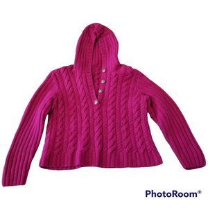 Handmade Hot Pink Cable Knit Hooded Sweater, Size S/M